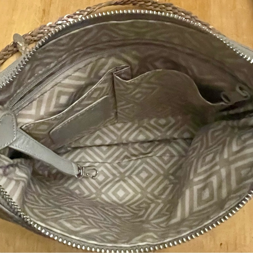 Brighton Taupe Leather Crossbody Bag with Braided Strap & Heart - Picture 6 of 16